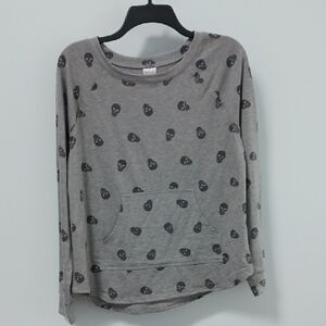 No Boundaries Gray and Black Cowl Neck Sweater with Heart Pattern